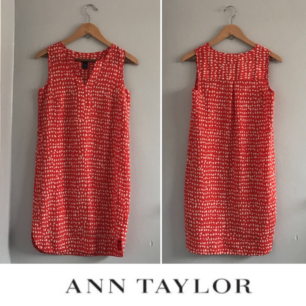 🏝️ Ann Taylor Factory Sleeveless Dotted Shift Dress in Orange • XS - Picture 1 of 6